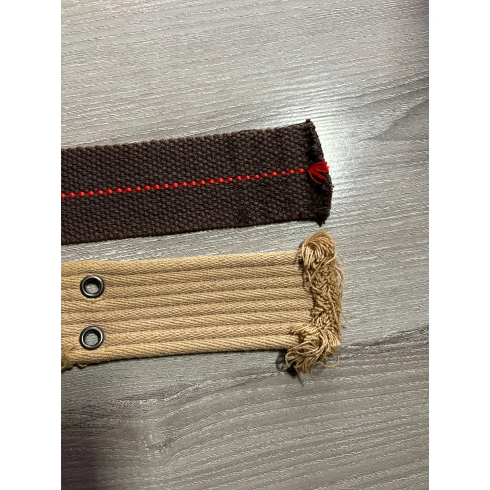 Mens Belt Lot L Web Set Brown D-Ring Red Stitch & Tan Distressed Double Grommet